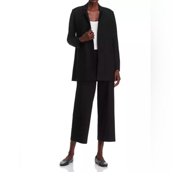 Eileen Fisher women’s size medium black wide leg cropped pull on pants - Picture 1 of 9